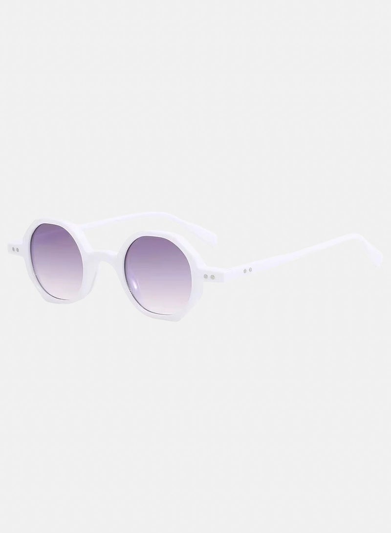 korico Oris White Full Rim Round Sunglasses - Image 1